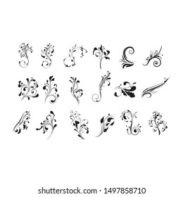 Design floral vector pack, Hand Drawn vintage floral elements. Swirls, laurels, frames, arrows, leaves, feathers, dividers, branches, banners and curls.