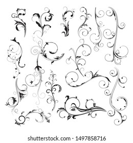 Design floral vector pack, Hand Drawn vintage floral elements. Swirls, laurels, frames, arrows, leaves, feathers, dividers, branches, banners and curls.