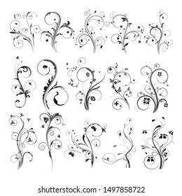 Design floral vector pack, Hand Drawn vintage floral elements. Swirls, laurels, frames, arrows, leaves, feathers, dividers, branches, banners and curls.