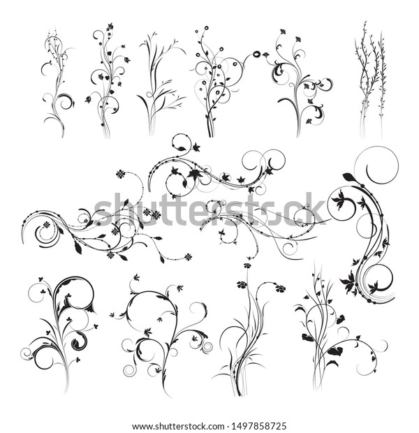 Design floral vector pack, Hand Drawn\
vintage floral elements. Swirls, laurels, frames, arrows, leaves,\
feathers, dividers, branches, banners and\
curls.
