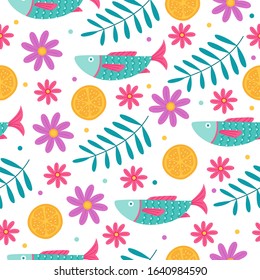 design flower and fish patterns illustration, for clothes, backgrounds, decorations, posters and more