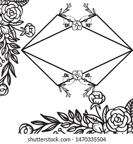 Design flower frame, in black and white colors, for greeting card or invitation card. Vector