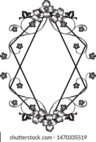 Design flower frame, in black and white colors, for greeting card or invitation card. Vector
