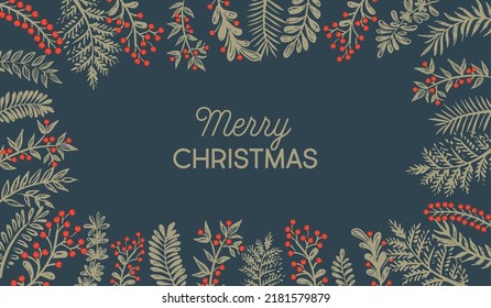 Diseño de marcos florales, invitaciones Feliz Navidad. Vector.	
