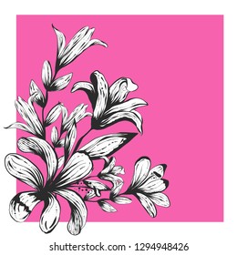 a design of flower with hand drawing in black and white in ping background