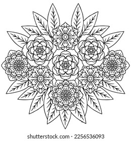 página de color del elemento de esquema de flor de diseño