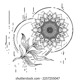 página de color del elemento de esquema de flor de diseño