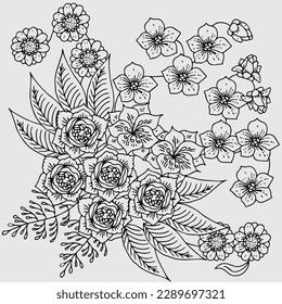 design flower outline element coloring page