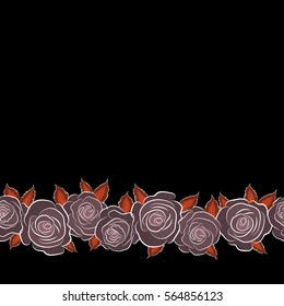 Design of flowers in vintage style with copy space (place for your text). Illustration of floral decoration. Seamless vector pattern with horizontal pink and orange roses.