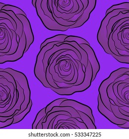 Design of flowers in vintage style. Illustration of floral decoration. Seamless vector pattern with purple and violet roses.