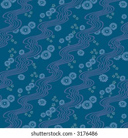 design with flowers and waves, background illustration