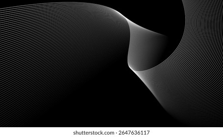 Diseño de líneas y curvas fluidas creadas sobre un fondo oscuro