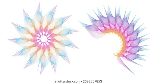 Design for Flowing Lines, Textile Design, Interior, Home Decor, Beauty for Banner, Web-design, Presentation. Icon, Logo, and Background made of Circular Dots, Lines, and Spirals. Holyday Branding