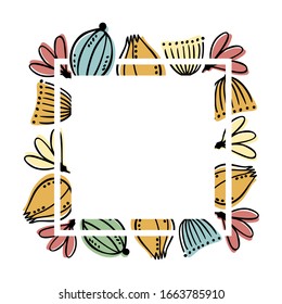 Design for flyer banner post. Picture template for spring-summer season. simple flowers arranged in a circle. square frame for text. isolated vector illustration
