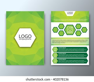 Design flyer (brochures, reports) for printing, advertising polygonal green backgraund and space of the logo. Vector illustration