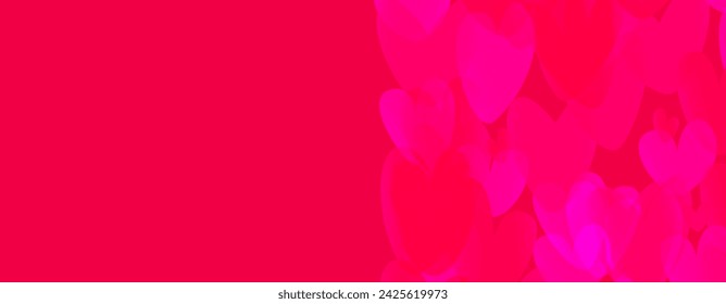 Design for flyers, banners, cards in rich amaranth shade with hearts for congratulations, advertising, discounts. Colorful vector illustration.