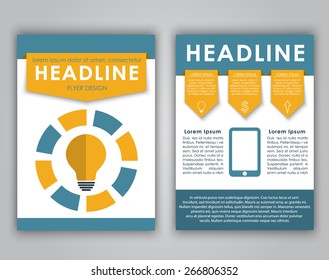 Design flyers, brochures, covers for advertising or web in a contemporary style. Placed on a white background icons, text and pencil. Business theme.