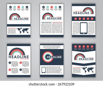 Design flyers, brochures, covers for advertising or web in a contemporary style. Placed on a white background icons, text and pencil. Business theme, set.