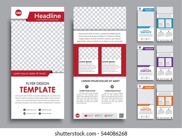 Design flyers narrow in 4 color options. Template with a place for a photo, information, contacts, and code. Vector illustration. Set