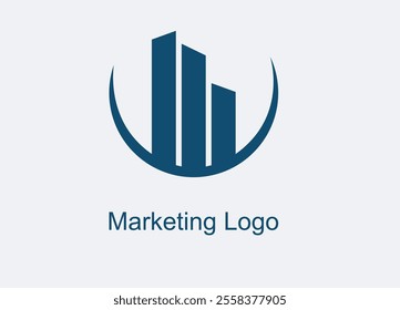 The design focuses on showcasing key aspects of digital marketing, including technology, analytics, and communication, through symbols like graphs, arrows, networks, and devices abstract.