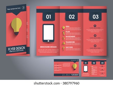 Design folding brochure (flyer) in a flat style with long shadows for a report, presentation or advertising. Vector illustration.