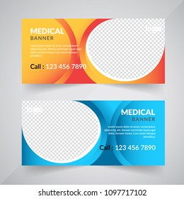 Design For Food and Business Web banners of different standard sizes. Templates with round place for photos, buttons. Vector illustration