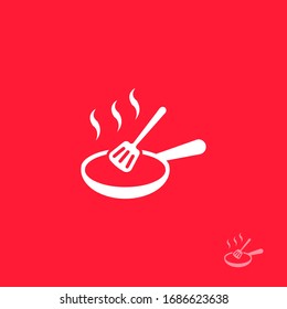 design a food logo with a frying pan and spatula icon