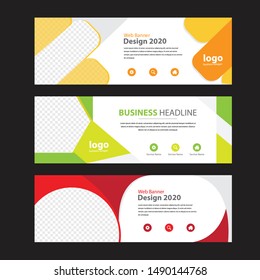 Design For Food Web banners of different standard sizes. Templates with round place for photos, buttons. Vector illustration