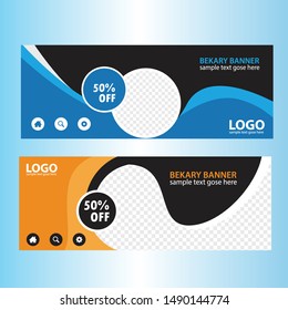 Design For Food Web banners of different standard sizes. Templates with round place for photos, buttons. Vector illustration