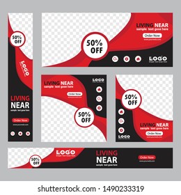 Design For Food Web banners of different standard sizes. Templates with round place for photos, buttons. Vector illustration.