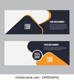 Design For Food Web banners of different standard sizes. Templates with round place for photos, buttons. Vector illustration. Set.