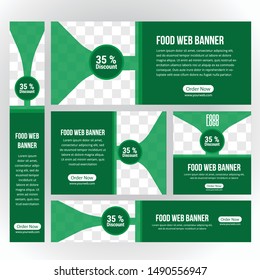 Design For Food Web banners of different standard sizes. Templates with round place for photos, buttons. Vector illustration. Set.