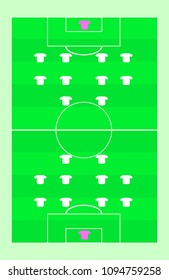 Design football field and the players. Footbal 2018 world championat. Soccer field design for web, book or magazines. Football field model with players.
