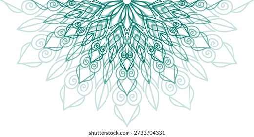 The design is in the form of a half mandala, on a transparent background, with an intricate pattern with elegant details and symmetrical arrangement