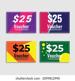 Design of four colorful Gift Vouchers, which is great for product marketing, discount cards, social media, backgrounds, web apps etc