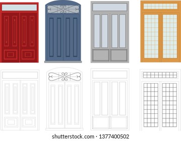 
Design of four double-leaf doors. Illustrations for architecture designs.