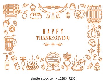 Design frame of autumn elements for Thanksgiving Day. Happy Thanksgiving. Vector illustration