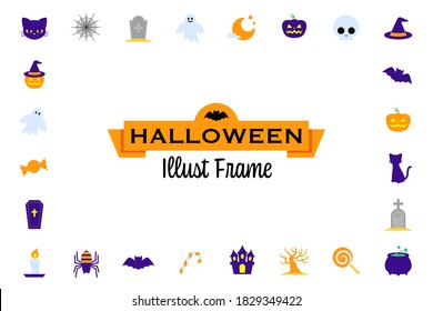 Design frame material with cute colorful and flat Halloween vector illustrations
