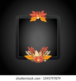 Design frame templates. Graded black frame with gold leaf colored floral decorations. 3D and modern style frames