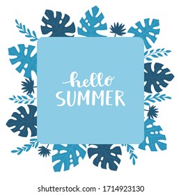 Diseñar marco para tu texto con hojas exóticas tropicales. Adiós con letras de verano. Al estilo hawaiano. Perfecto para invitación, afiche, banner, etc. Ilustración vectorial