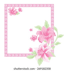 design frames and pink flowers.