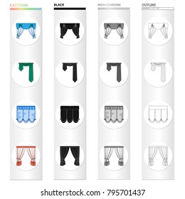 Design, frills, textiles and other web icon in cartoon style.Curtains, lambrequins, ralets, icons in set collection.