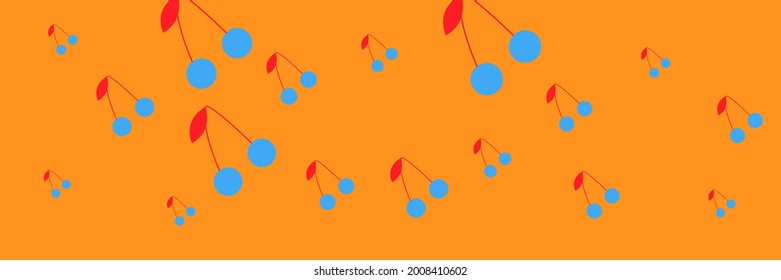 Design Fruit Berries Red Repeat Bright Colorful Orange Design Pic. Pattern Illustration Dessert Blue Sweet Textile Summer Wallpaper. Retro Vitamin Tasty Print Cherries Spring Cute Vintage Ornament.