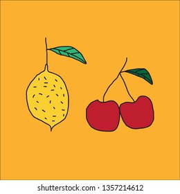 design fruit lemon cherry 