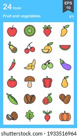 The design of the fruit and vegetables filled icon pack vector illustration, this vector is suitable for icons, logos, illustrations, stickers, books, covers, etc