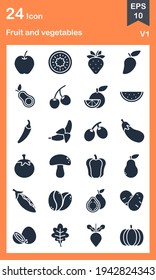 The design of the fruit and vegetables glyphs icon pack vector illustration, this vector is suitable for icons, logos, illustrations, stickers, books, covers, etc