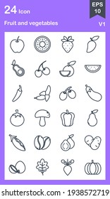 The design of the fruit and vegetables outline icon pack vector illustration, this vector is suitable for icons, logos, illustrations, stickers, books, covers, etc