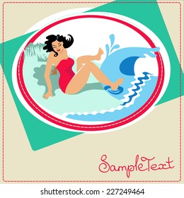  Design with fun pretty woman and water. Easy to transform. Can use for illustrations, cards, posters, advertising etc.