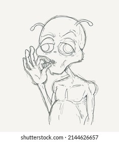 Design of funny alien smoking
