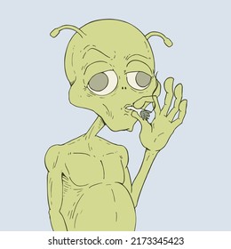 Design of funny alien smoking